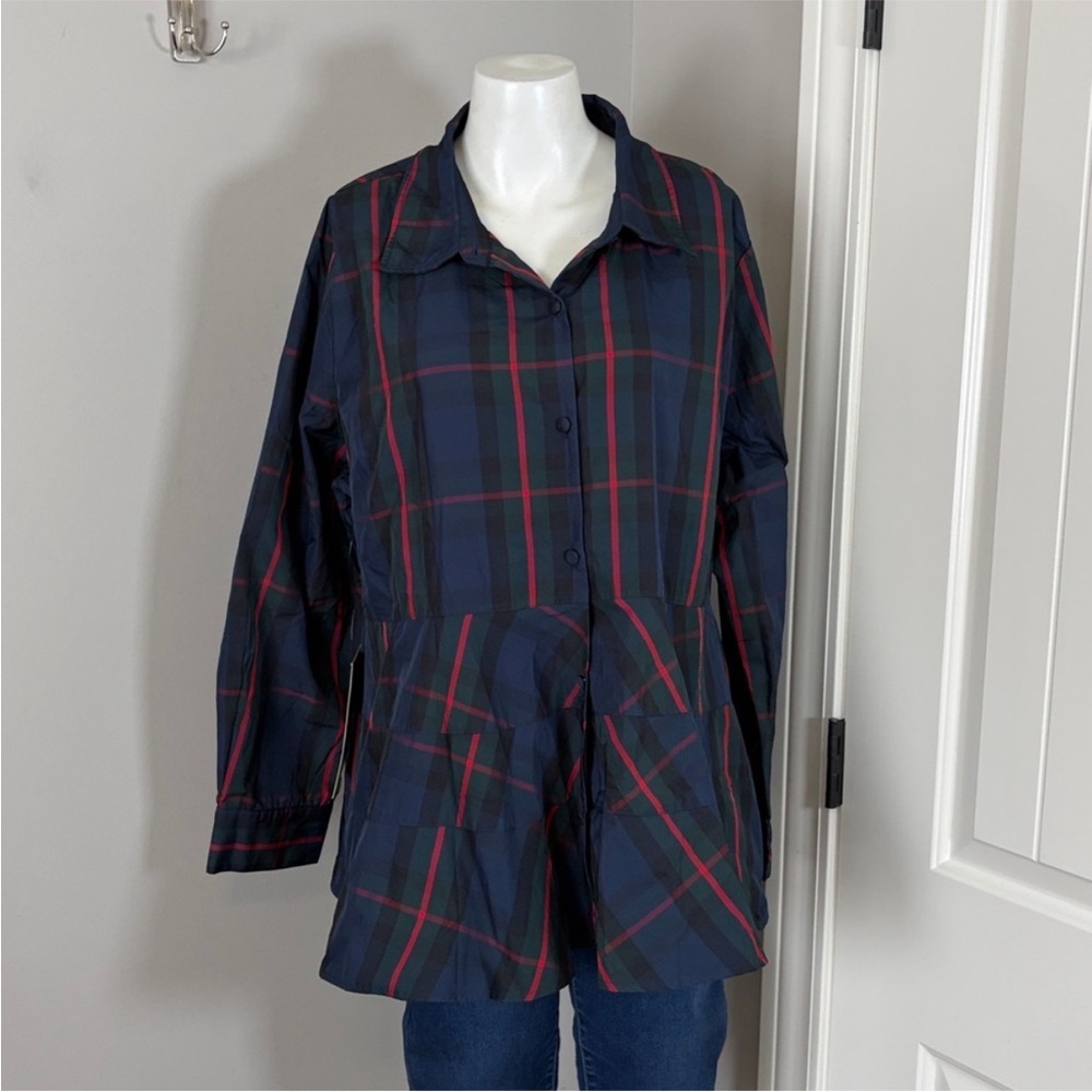 Tuckernuck POMANDER PLACE Fraser Plaid Ashlen Blouse Navy Blue Green Sz S - Picture 6 of 13